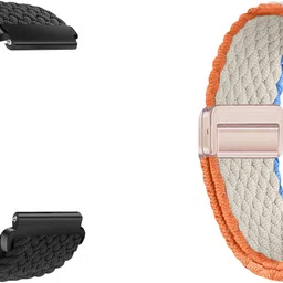 ACM WSM26N22BKWT3772 Pack of 2 Watch Strap Woven Braided Magnetic 22mm for Fastrack Jupitor R2 Smartwatch (Black/White) Smart Watch Strap image 3