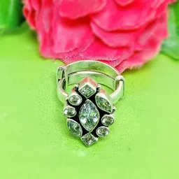 jsaj MARQUISE SHAPE RING WITH SQUARE ROUND STONES WITH CUBIC ZIRCONIA STONE Sterling Silver Onyx Silver Plated Ring image 1