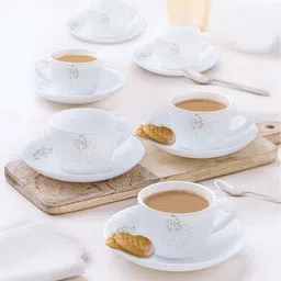 larah by borosil Pack of 12 Opalware Ingot 90 ml Opalware Cup and Saucer Set-picture-19