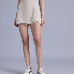 Women Solid Skorts Beige Skirt-image-40