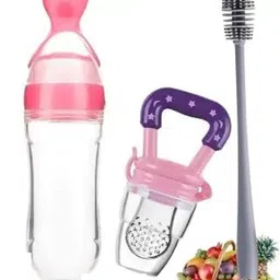vadhavan (Set of 3) 90ML Baby Feeding Bottle Squeeze Spoon Food Feeder & Cleaning Brush Teether and Feeder-picture-35