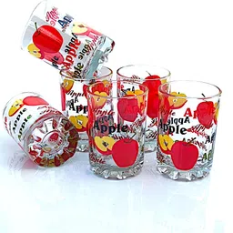 (Pack of 6) apple design printed water juice milk glass Glass Set Water/Juice Glass-image-13