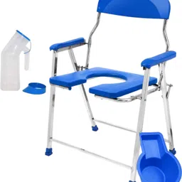 Stainless Steel Jumbo Commode Chair And Shower chair - Blue Commode Shower Chair-image-37