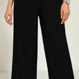 Women Regular Fit Black Viscose Rayon Trousers-image-1