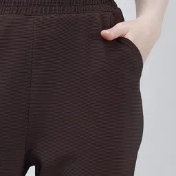 leewan Women Solid Brown Track Pants image 3