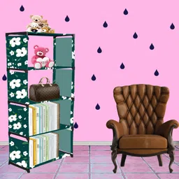 flipkart perfect homes studio White Lily Print 5 Layer Simple Bookshelf/Multipurpose Rack Metal Open Book Shelf-picture-27