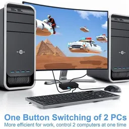 Etzin HDMI USB KVM Switch 2 Port Selector Box for 2 Computers Share Keyboard Mouse 0 cm KVM Console image 5