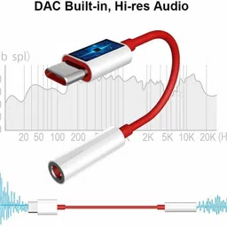 JKVMOBITECH Red, White Usb data cable 0.12 Type C to 3.5 mm Jack Audio Connector -Compactable38 Phone Converter image 2