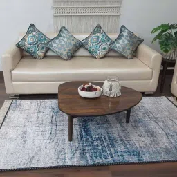 loomkart Grey & Blue Faux Silk Abstract 3 x 5 Feet Hand Woven Carpet -Avioni Collection image 2