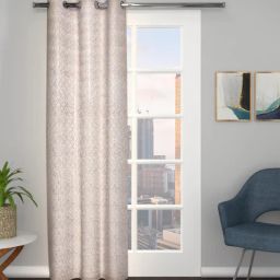 the conversion Beige Polyester Blend Geometric 9ft Light Filtering Eyelet Long Curtain-picture-48