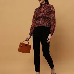 Beatnik Women Floral Print Mandarin Collar Chiffon Top-picture-36