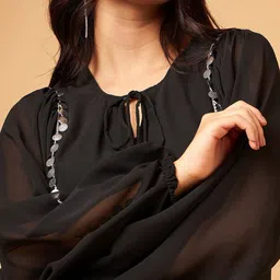 DRAPE AND DAZZLE Tie-Up Neck Chiffon Top image 4