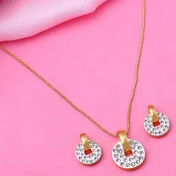 Estele Gold & Rhodium Plated Circle Shaped Pendant Set with Crystals image 1