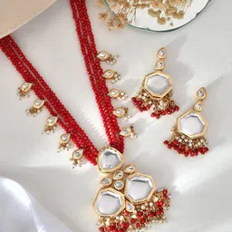 Silvermerc Designs Gold-Plated Kundan Studded & Pearl Beaded Jewellery Set image 1