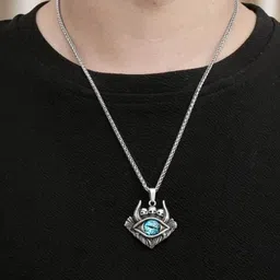 Krelin Men Silver-Plated Evil Eye Dragon Locket Pendant With Chain image 2