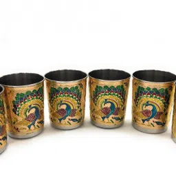 navrang (Pack of 6) Glass Set Meenakari Serving Glass Gifts Glass Set Water/Juice Glass image 3