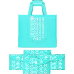 homestic Pack of 5 Smile Print Foldable Grocery/Shopping Bags For Women | Blue Pack of 5 Grocery Bags-picture-33