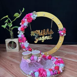 mridang Engagement Ring platter with Customize name beautiful Floral work Wood Decorative Platter image 4