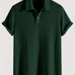 mark tp Men Self Design Polo Neck Cotton Blend Green T-Shirt-picture-25