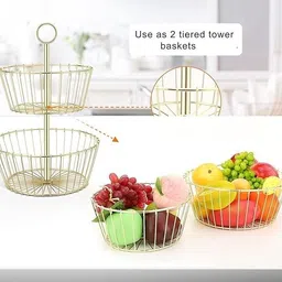 prime krafts 2-Tier Fruit & Vegetable Basket for Dining Table Iron Fruit & Vegetable Basket image 4