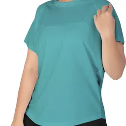 myo2 Women Solid Round Neck Polyester Green T-Shirt image 4