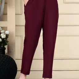 gamyam Women Regular Fit Maroon Cotton Blend Trousers-picture-14