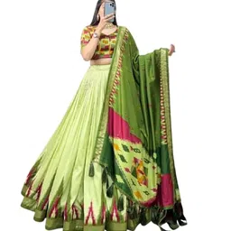 mitra biz Women's Patola Print Wiith Leriya Print Tussar Silk Lehenga Choli image 1