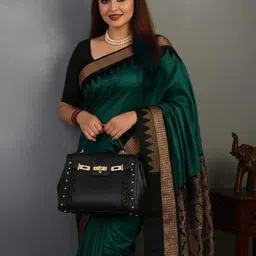 sijileen Solid/Plain, Temple Border Sambalpuri Silk Blend Saree image 2