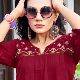 houseofcommon Formal Regular Sleeves Embroidered Women Maroon Top image 3