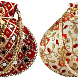 lookingfab Women Red, Beige Potli-picture-37