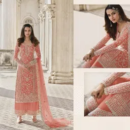 jatriqq Unstitched Net/Lace Salwar Suit Material Embroidered image 2