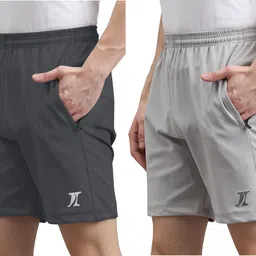 indiclub Pack of 2 Solid Men Dark Grey, Grey Regular Shorts, Sports Shorts, Beach Shorts image 1
