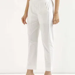 d&h Pack of 2 Women Regular Fit Black, White Pure Cotton Trousers image 3