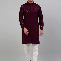 jompers Men Embroidered Viscose Rayon Straight Kurta image 3