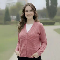 smile in life Women Solid V Neck Pink Sweater-picture-27