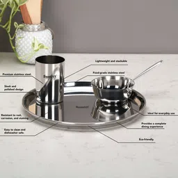 sumeet Pack of 4 Stainless Steel Stainless Steel Heavy Gauge Mirror Finish Dinner set of 4 Pcs Dinner Set image 2