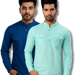 mahiran Pack of 2 Men Solid Pure Cotton Straight Kurta-picture-33