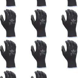 techtion Black Half-Dip Nitrile PU Coating Safety Gloves For Industrial & Construction Use Pack of 11 Pairs XL Nitrile Safety Gloves image 2