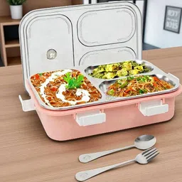 moira international Compartment -3 Sealed Leak Proof Stainless Steel For Kid's & Adult_REG102 3 Containers Lunch Box image 2