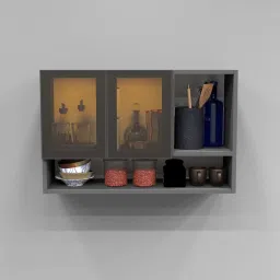 specialitypanels Aluminium Black Profile 2 Brown Tinted Glass handless shutter with Space Organizer in Slate Grey Finish image 2