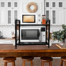 green touch Containers Kitchen Rack Two Tier with 8 hook microwave holder stand,oven stand,kitcehn oven Iron image 2