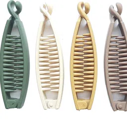 birdware Big-Size Acrylic Material Banana hair Clips For Women (Multi Color, Pack Of 4) Banana Clip-picture-15