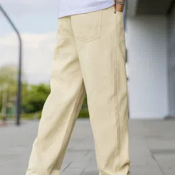 denim hawk Men Loose Fit Mid Rise Beige Jeans image 4