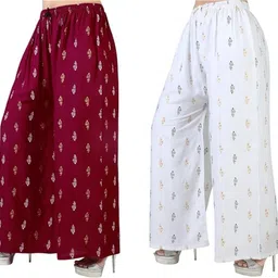 palazzo designs Pack of 2 Women Relaxed White, Maroon Viscose Rayon Trousers-picture-16