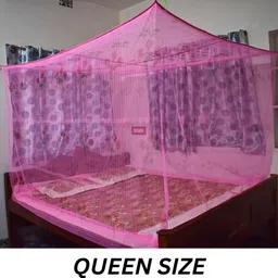 Premium Flower Printed Pink Color Queen Size HDPE - High Density Poly Ethylene Washable Adults Mosquito Net-image-15