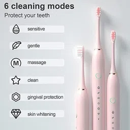 AKADO Rechargeable toothbrush with 6 optional modes-Pink Electric Toothbrush image 3