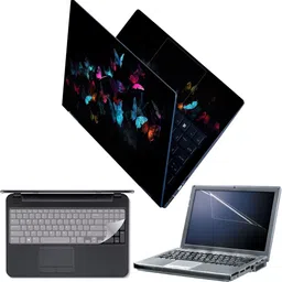 Techfit Full Body Laptop Skin with Screen Guard and Key Guard - Butterflies on Black Combo Set-picture-24