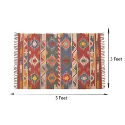 baithak krafts Multicolor Wool & Jute Abstract 60 x 36 Inches Hand Woven Dhurries image 2