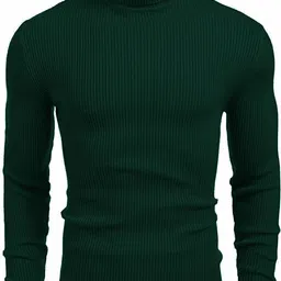 fashlook Men Solid High Neck Green Sweater image 3