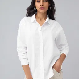 the souled store Women Oversized Fit Solid Spread Collar Casual Shirt-picture-16